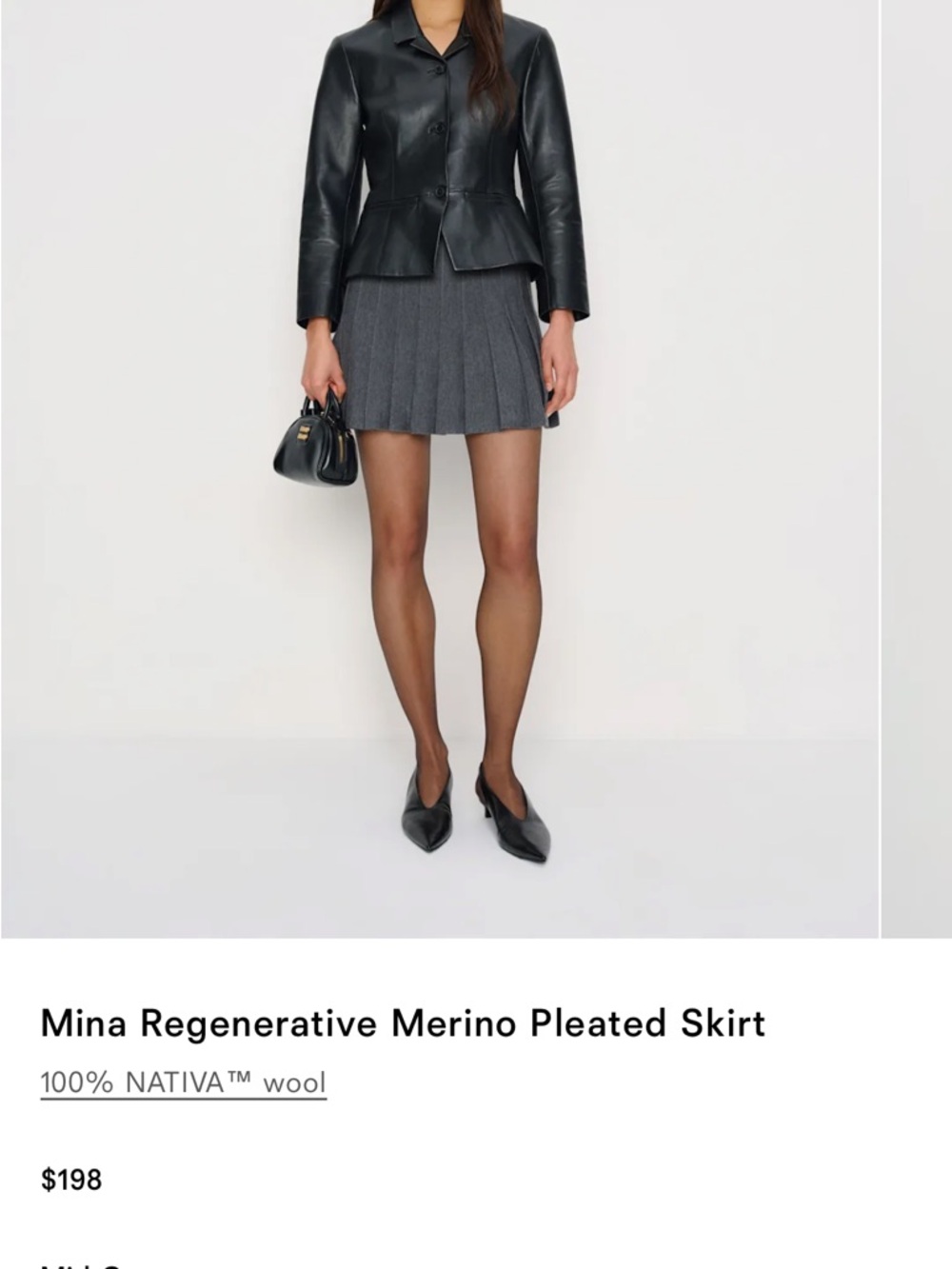 Mina Regenerative Merino Pleated Skirt — Charcoal Gray